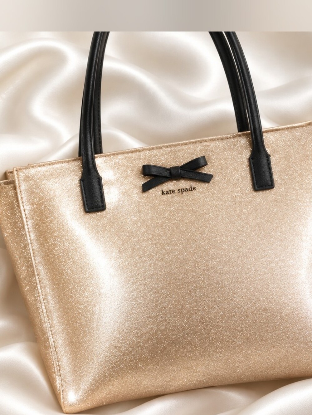 kate spade Glitter Tote in Gold with Black Handles